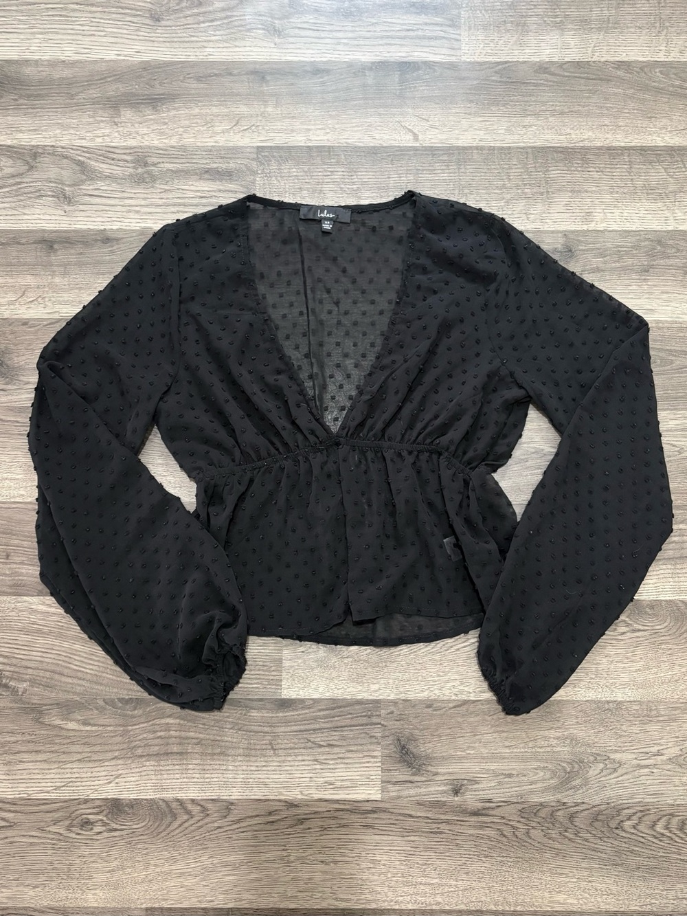 Lulus Sheer Long Sleeve Peplum Blouse in Black Size XS